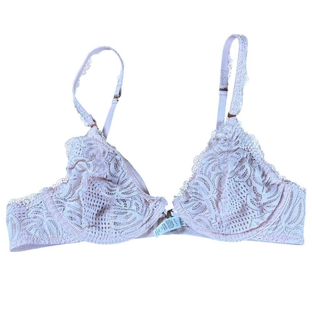 Aerie Bra Womens 34B Pink Bralette Unpadded Lace Sheer Adjustable Hook & Eye